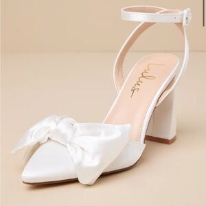 Lulu's Suttonn ivory satin bow heels